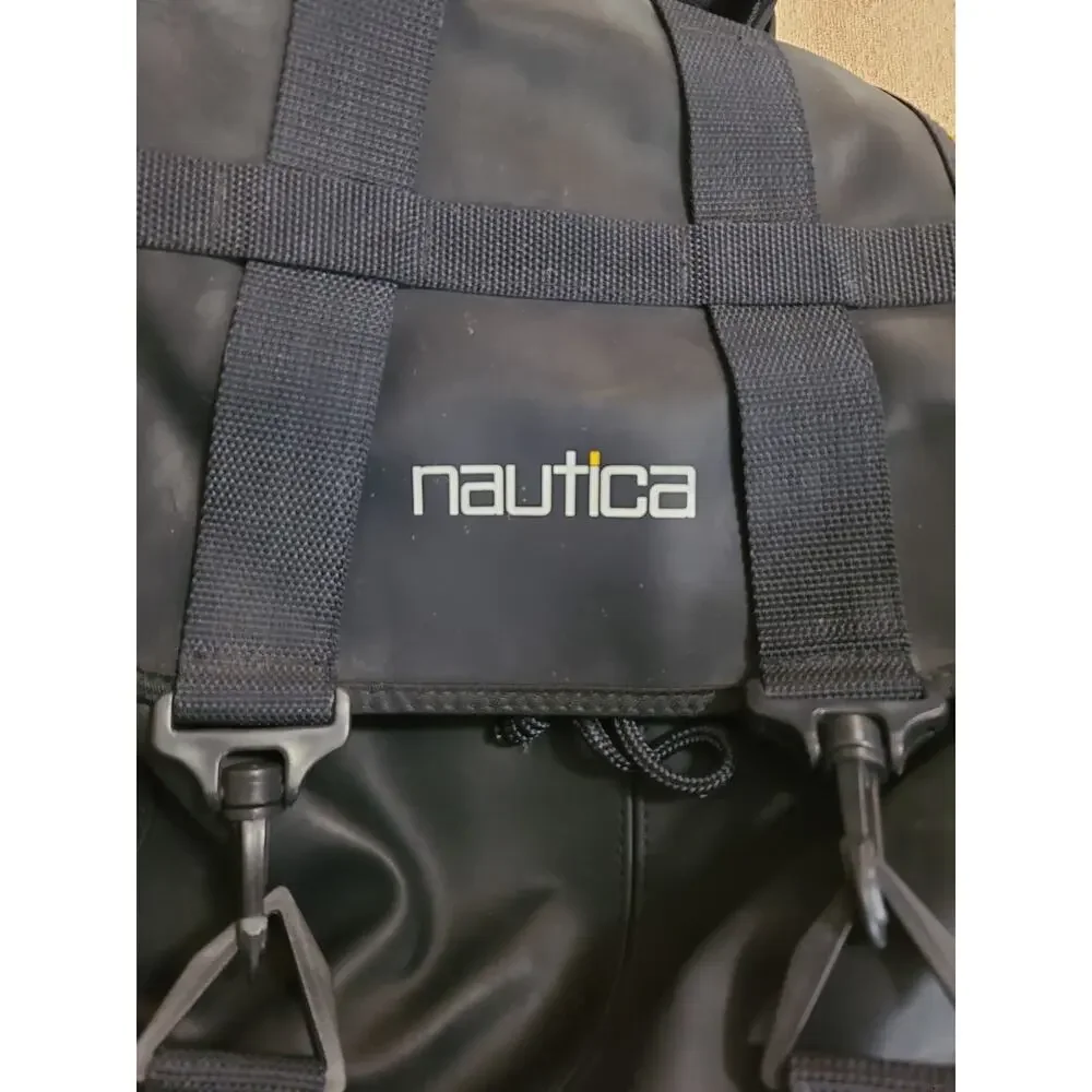 Vintage Nautica Rubber Backpack Bag Sail Sport Travel 90s Navy Yellow